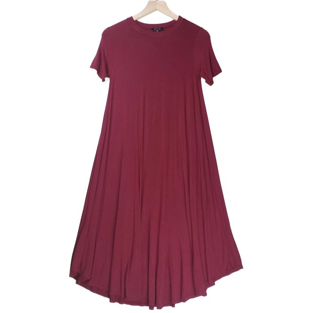 Roolee Jersey Midi Dress Maroon Short Sleeve S‎ Swing Burgundy